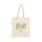 Natural cotton canvas tote bag with an ink drawing of the Tudor lodge in Rio Nido, Russian River