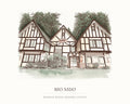 Watercolor art print of the Tudor lodge in Rio Nido, Russian River, with the place name below