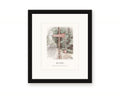 Framed watercolor print of the Rio Nido sign on River Road, Russian River, with a white mat in a black frame