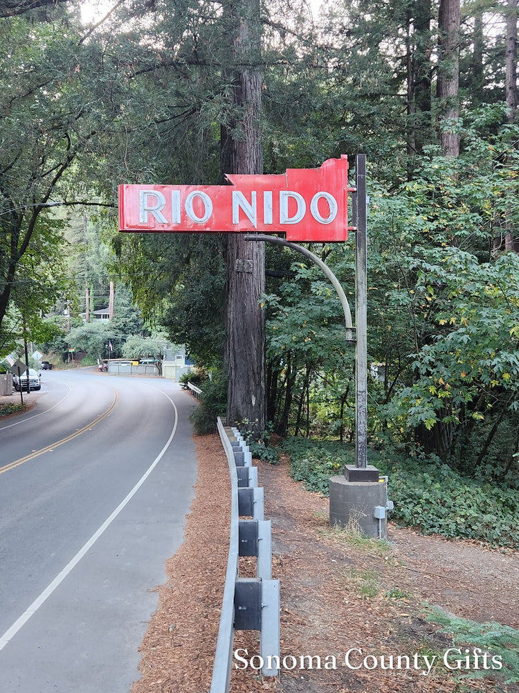 The photograph of the Rio Nido sign on River Road, Russian River that the drawing was made from, taken on location
