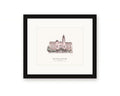 Framed watercolor print of the Sebastiani Theatre on the Sonoma Plaza, with its marquee and tall front, with a white mat in a black frame