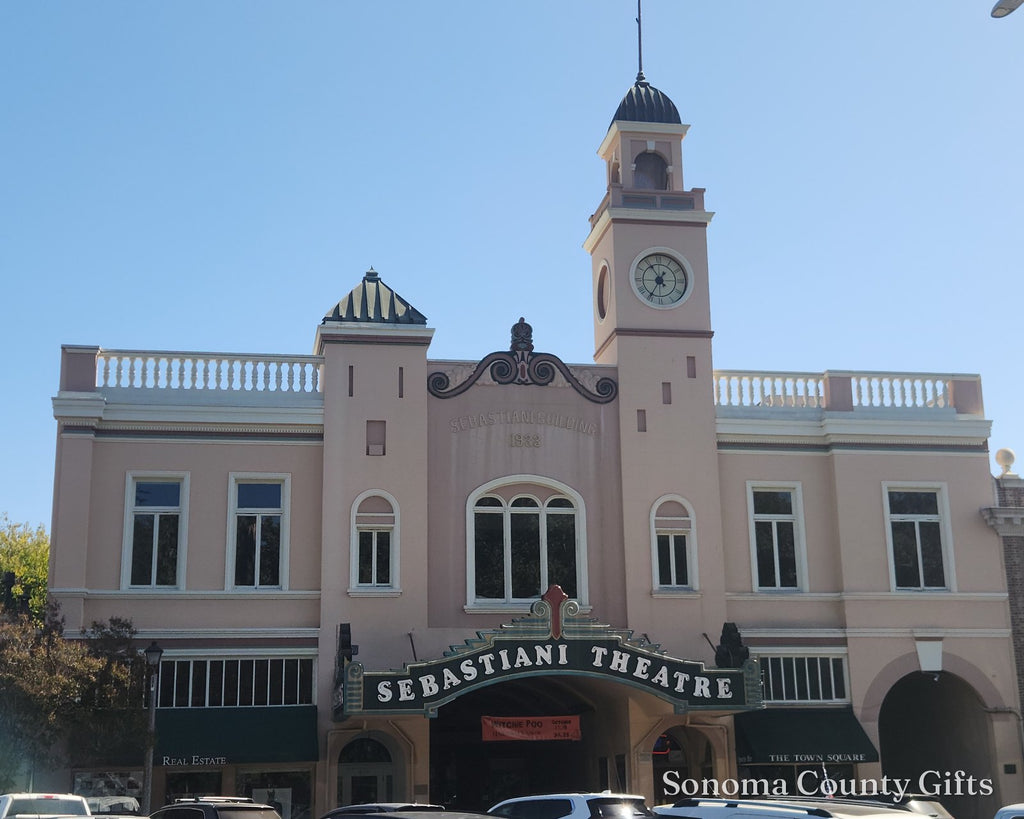 The photograph of Sebastiani Theatre in Sonoma that the print was made from, taken on location