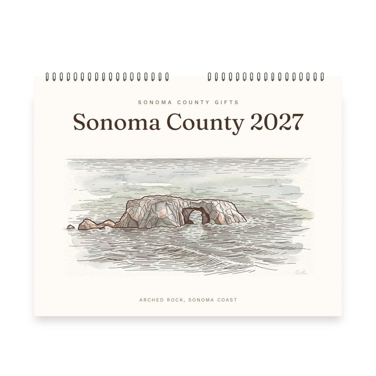 Sonoma County 2027 wall calendar cover with Arched Rock in watercolor
