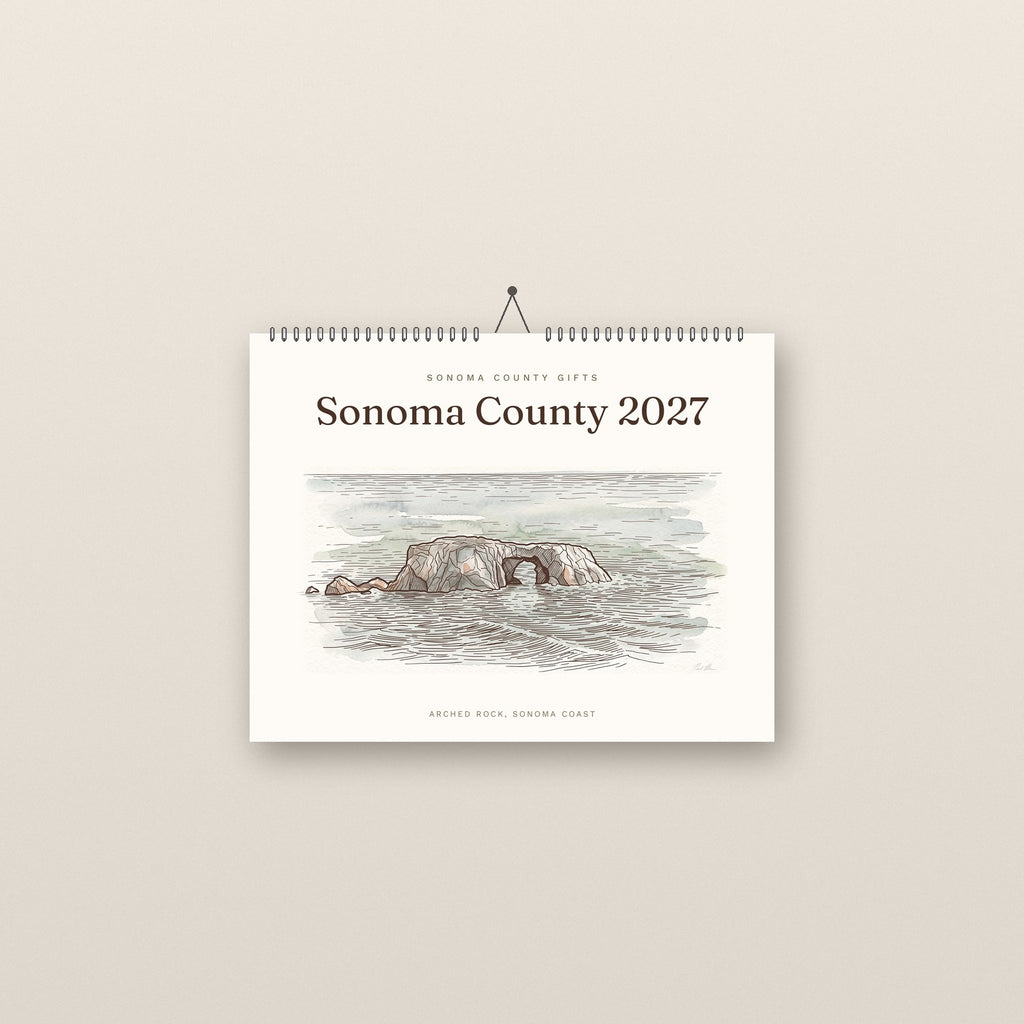 Sonoma County 2027 wall calendar cover with Arched Rock in watercolor
