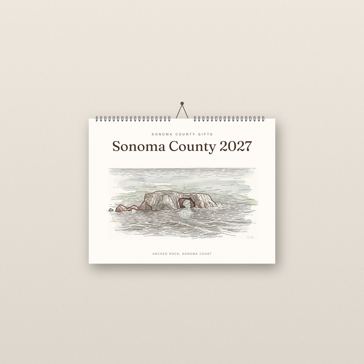 Sonoma County 2027 wall calendar cover with Arched Rock in watercolor