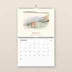 February: a calf in a Bodega Bay pasture, above the February 2027 date grid