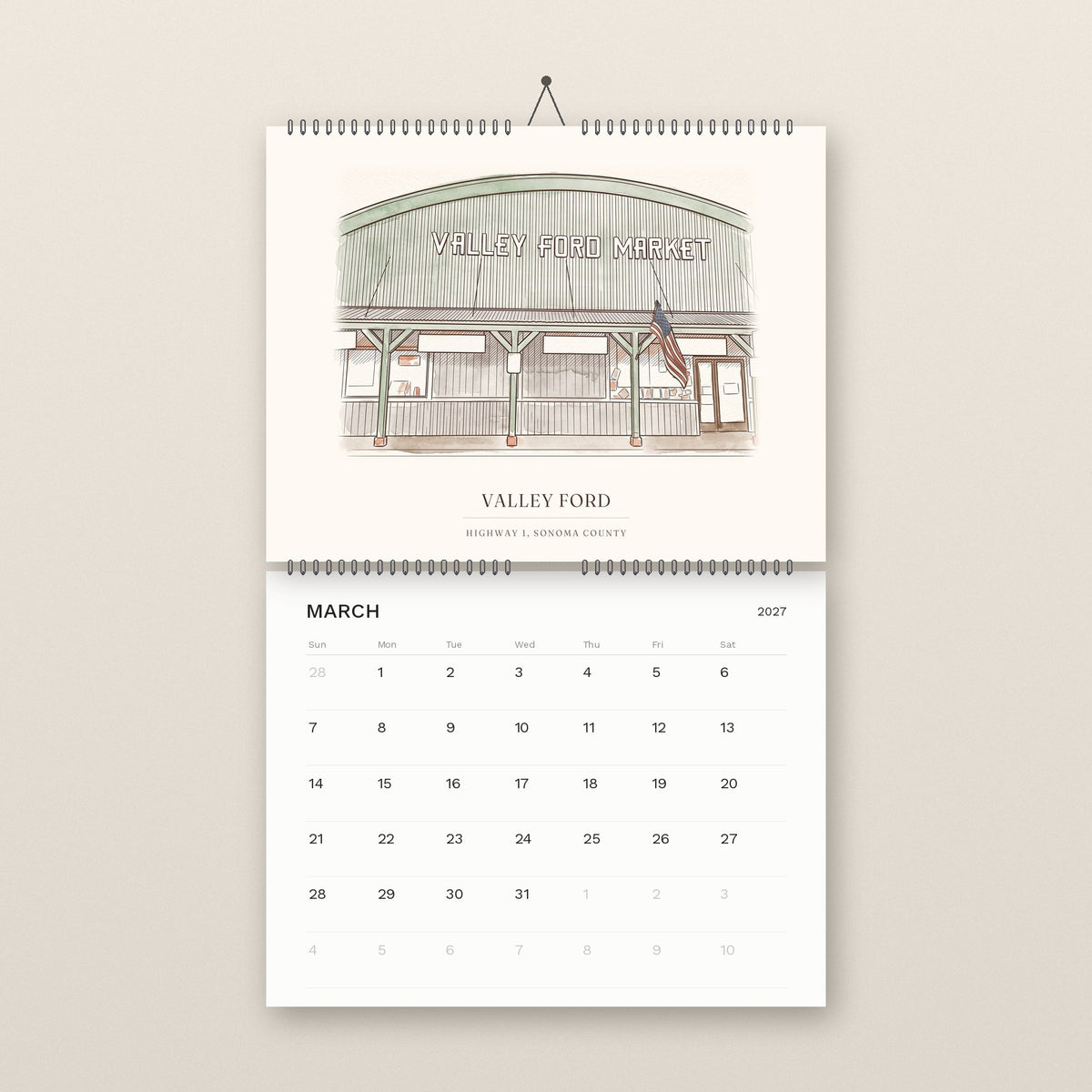 March: the Valley Ford Market, above the March 2027 date grid