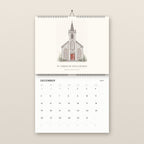December: St. Teresa of Avila Church in Bodega, above the December 2027 date grid