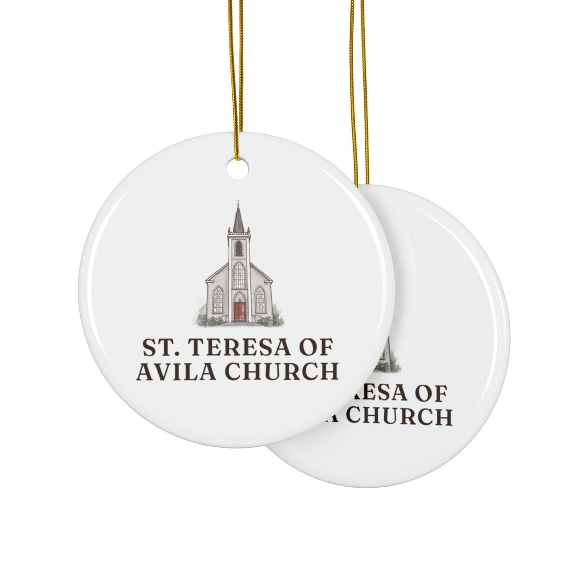 St. Teresa of Avila Church ornament, printed the same on both sides