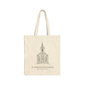 Natural cotton canvas tote bag with an ink drawing of St. Teresa of Avila Church in Bodega