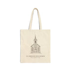 Natural cotton canvas tote bag with an ink drawing of St. Teresa of Avila Church in Bodega