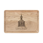Maple cutting board engraved with a line drawing of St. Teresa of Avila Church in Bodega