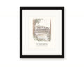 Framed watercolor print of the swing bridge over the Petaluma River, with a white mat in a black frame