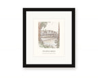 Framed watercolor print of the swing bridge over the Petaluma River, with a white mat in a black frame