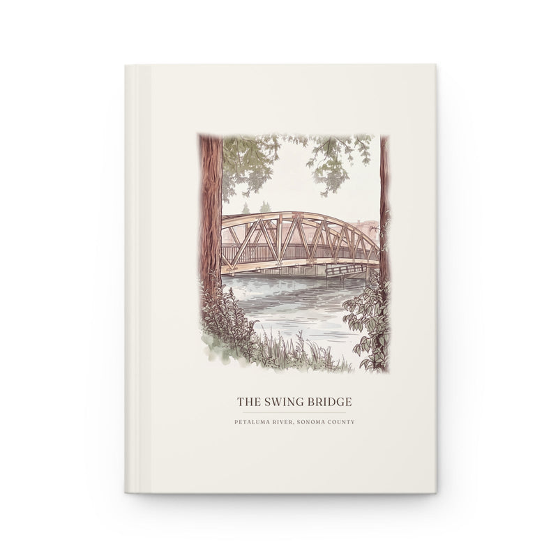 Hardcover journal with the Swing Bridge over the Petaluma River in watercolor on the front cover