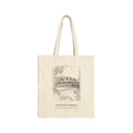Natural cotton canvas tote bag with an ink drawing of the swing bridge over the Petaluma River in Petaluma