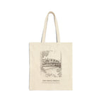 Natural cotton canvas tote bag with an ink drawing of the swing bridge over the Petaluma River in Petaluma