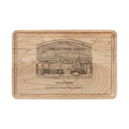 Maple cutting board engraved with a line drawing of the general store on Highway 1 in Valley Ford